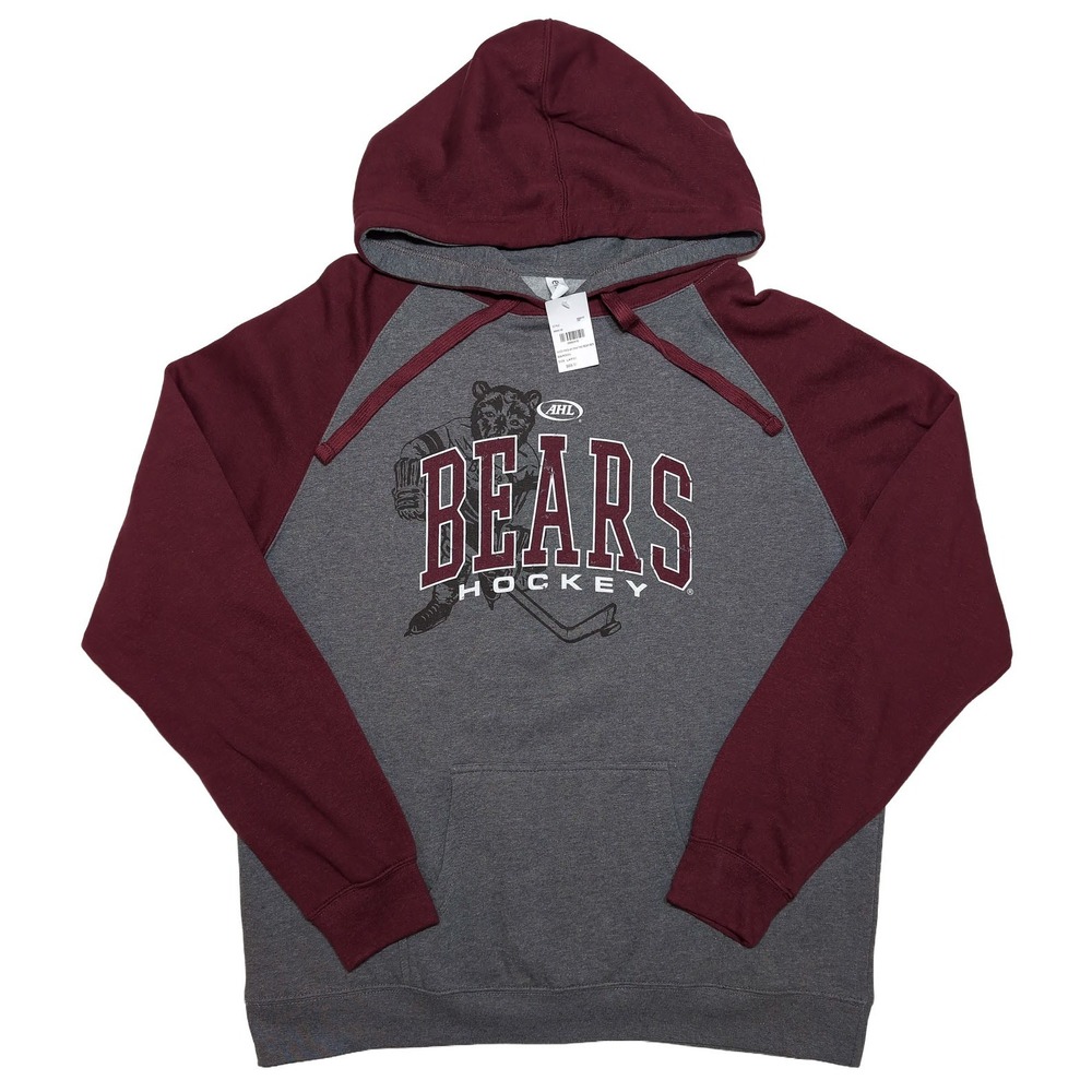 Hershey Bears Hockey Hoodie AHL Mens Large Maroon Gray NWT Raglan Sweatshirt
